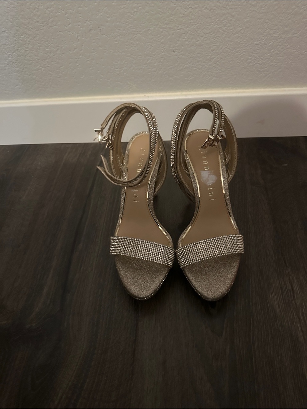 Gianni Bini Metallic Gold Rhinestone Ankle-Strap Heels
